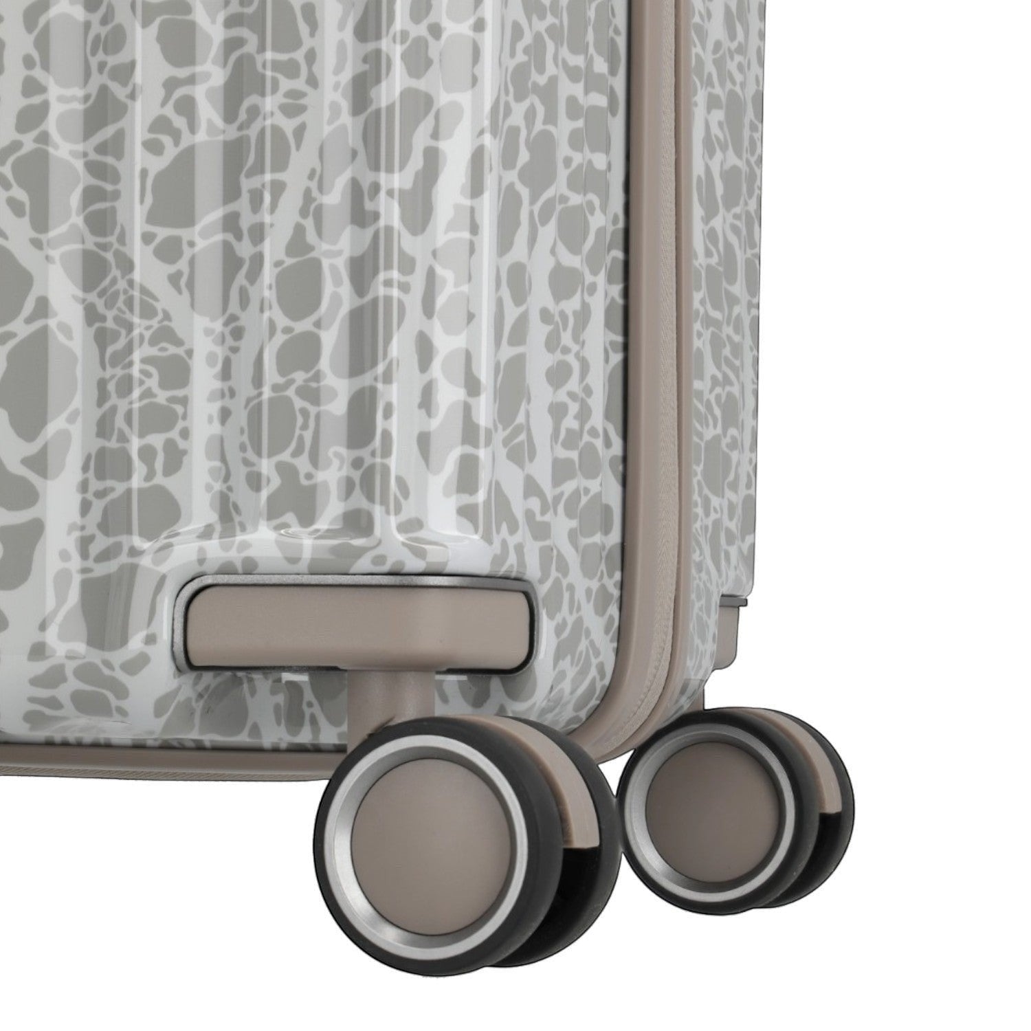 Lieblingstasche Lascana Edition 4W Trolley S, a small suitcase with a white and grey abstract pattern and tan accents.