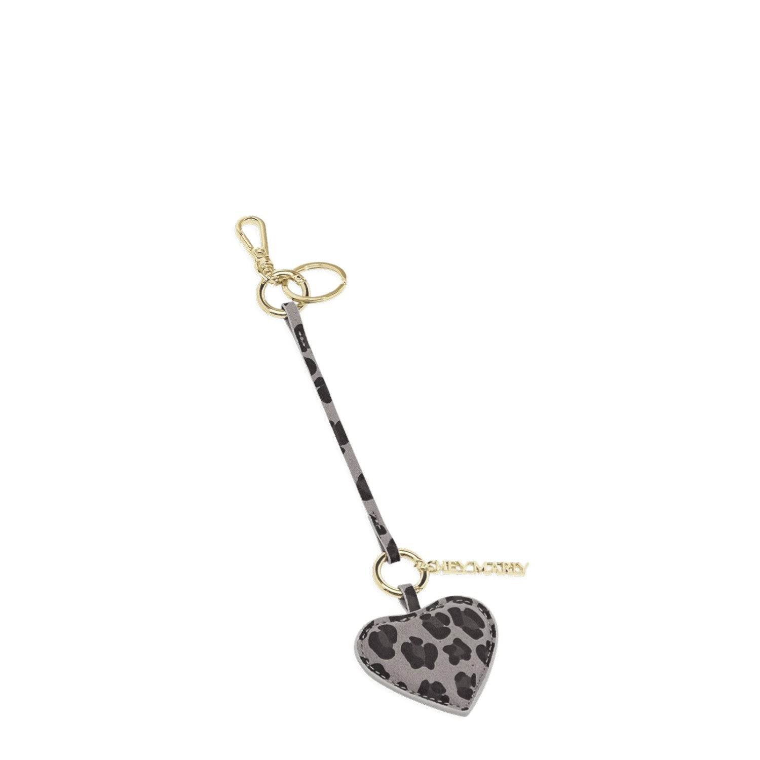Lieblingstasche heart charm with grey and black leopard print pattern and gold-tone hardware