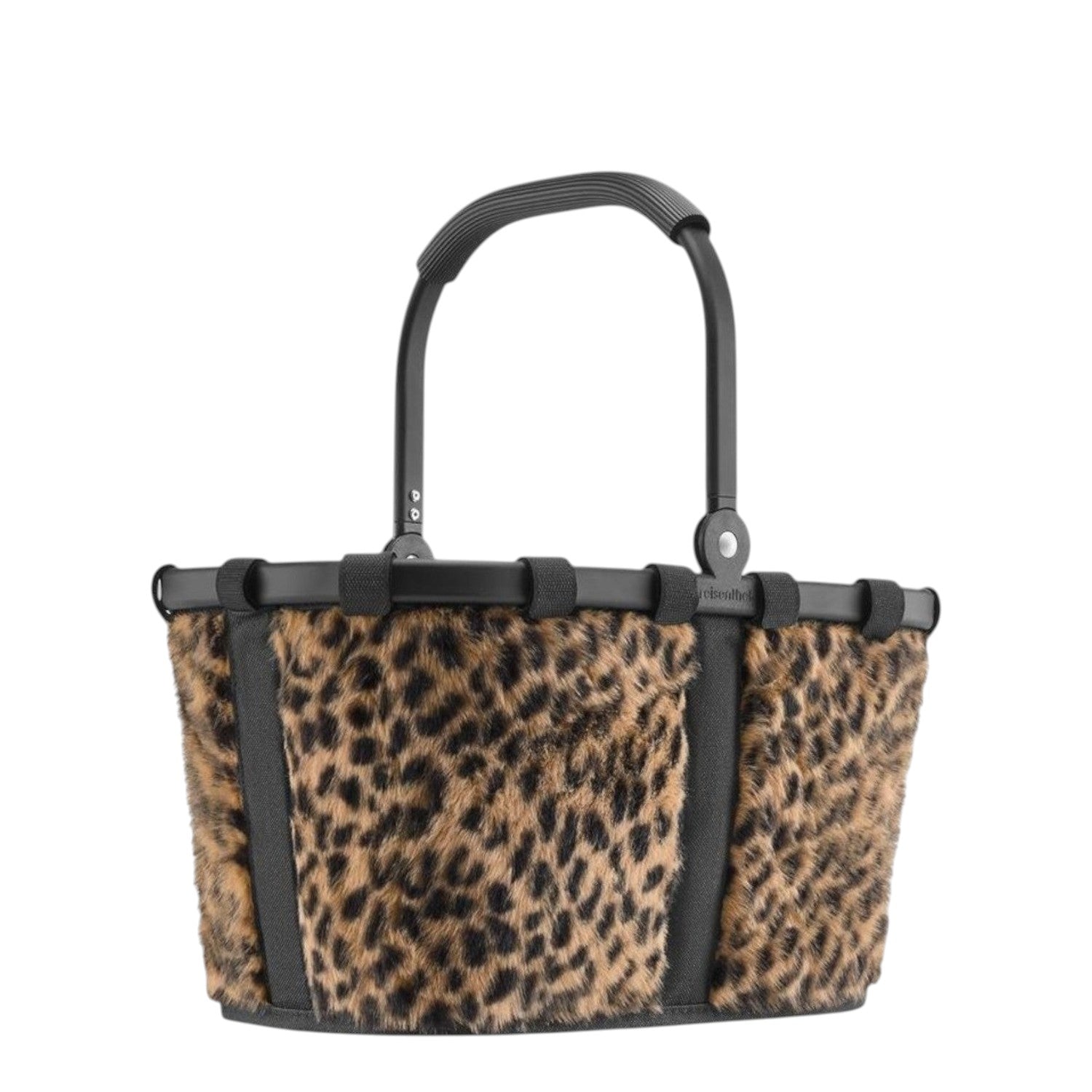 Lieblingstasche Carrybag XS shopping basket featuring a brown and black leopard print faux fur exterior
