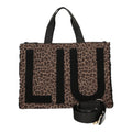 Lieblingstasche Tote Animalier L featuring a brown leopard print faux fur finish with large black logo lettering.
