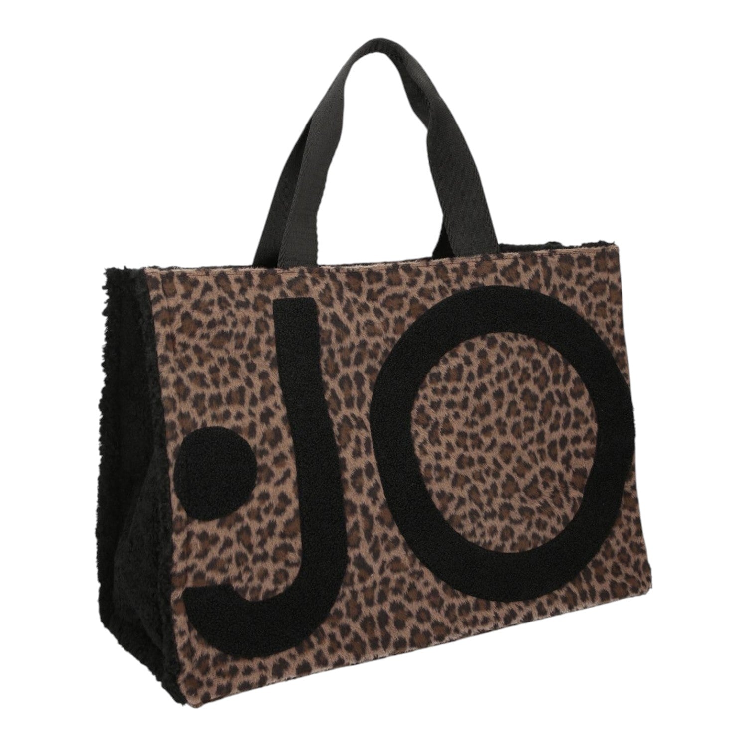 Lieblingstasche Tote Animalier L featuring a brown leopard print faux fur texture with large black JO logo lettering.