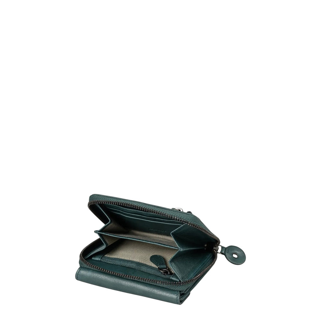 Lieblingstasche Lesley dark green leather wallet with open interior and zip coin compartment
