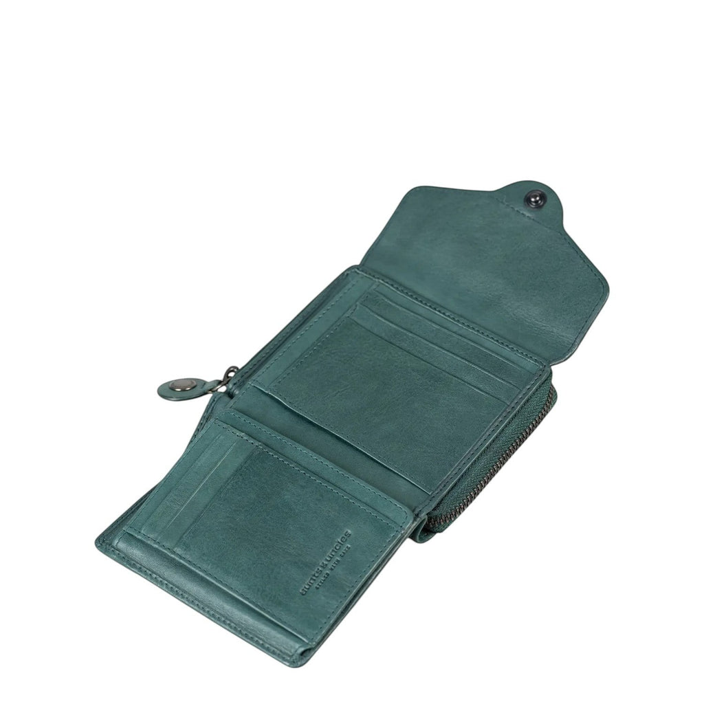 Lieblingstasche Lesley wallet in dark green leather with a snap button closure and multiple card slots