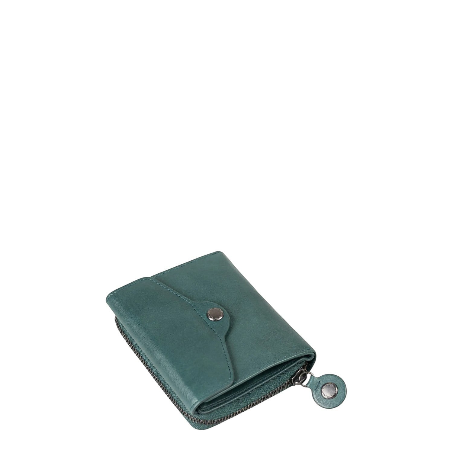 Lieblingstasche Lesley small green leather wallet with a snap button flap and zip closure