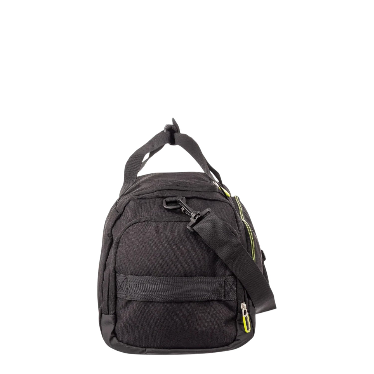 Lieblingstasche Lightstyler Duffle L in black with lime green zipper accents and adjustable shoulder strap