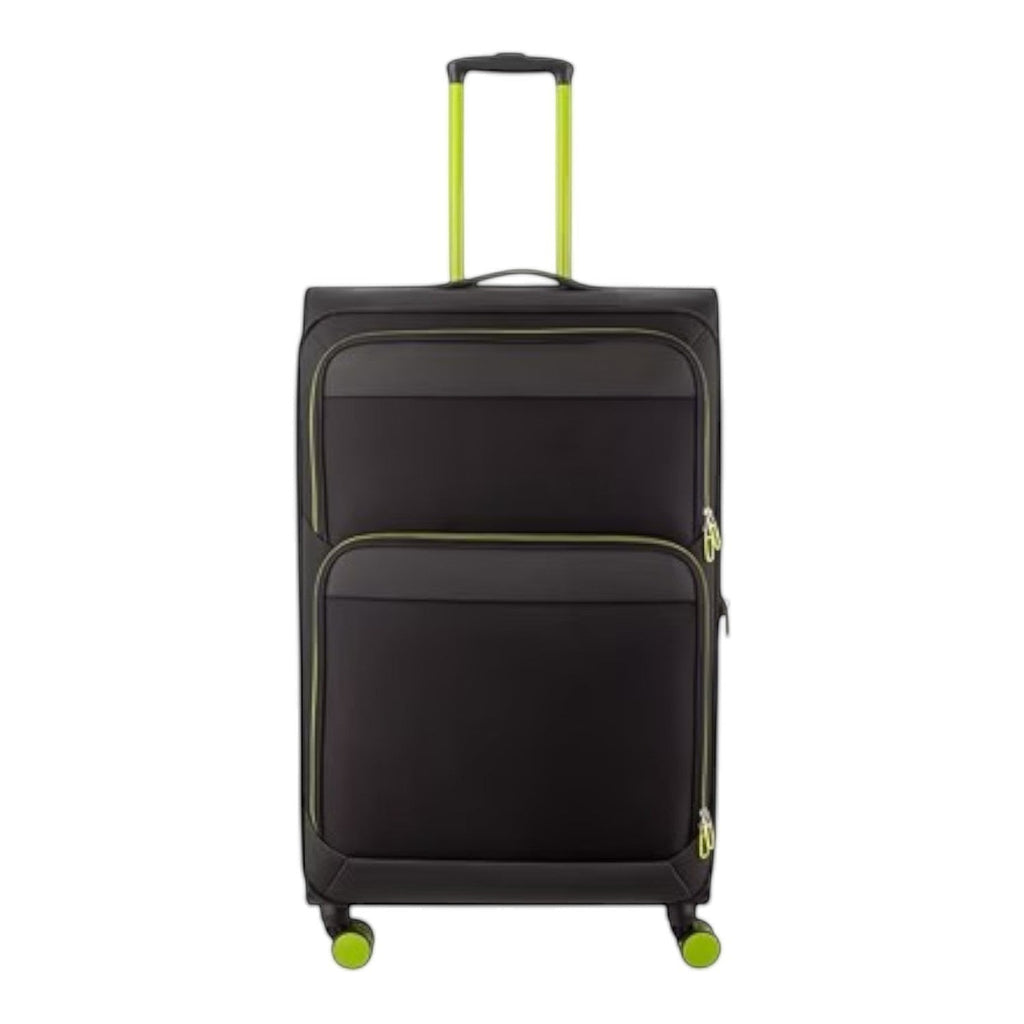 Lieblingstasche Lightstyler Spinner L black suitcase with lime green accents, telescopic handle, and four spinner wheels.