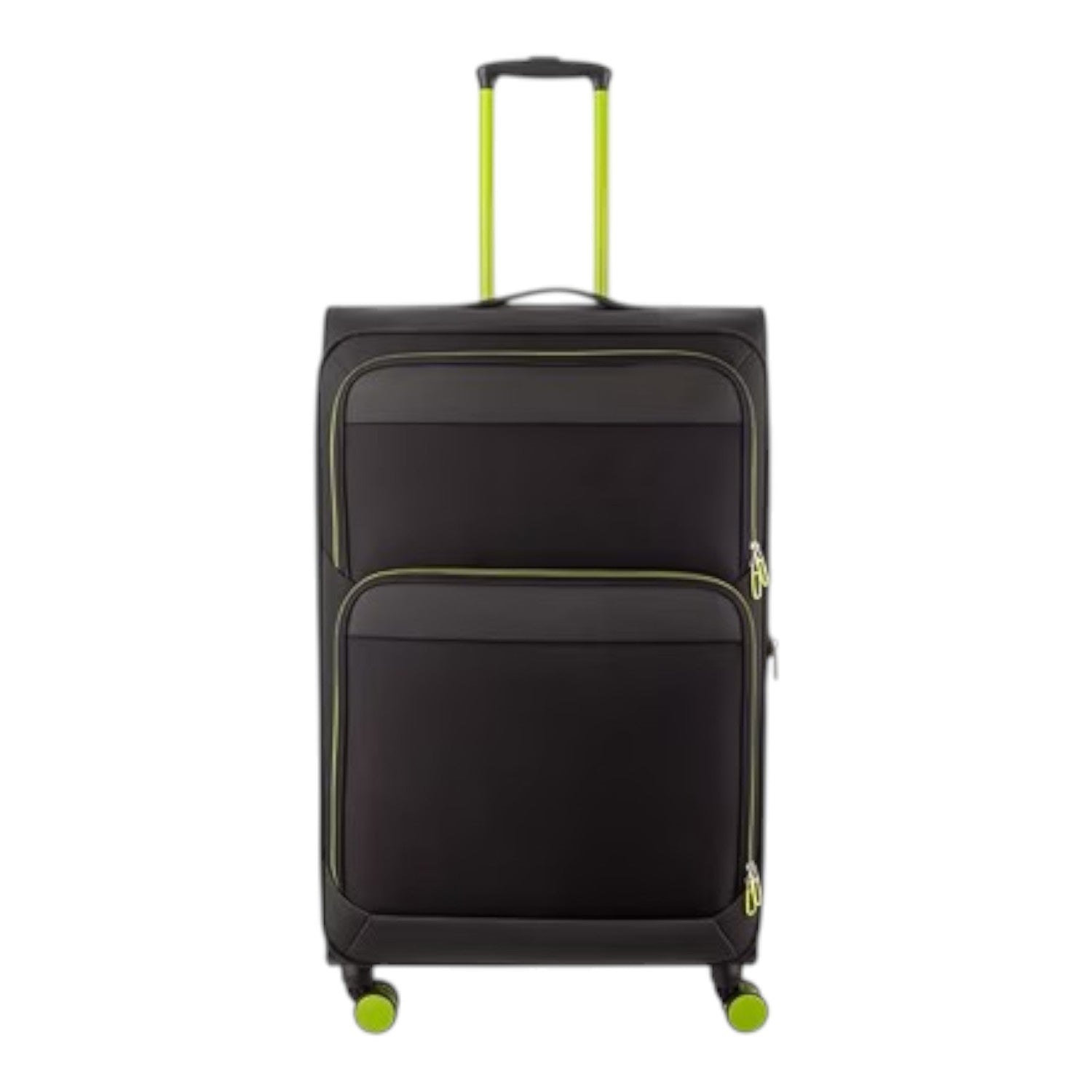 Lieblingstasche Lightstyler Spinner L black suitcase with lime green accents, telescopic handle, and four spinner wheels.