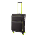 Lieblingstasche Lightstyler Spinner M suitcase in black with vibrant lime green accents and four spinner wheels.