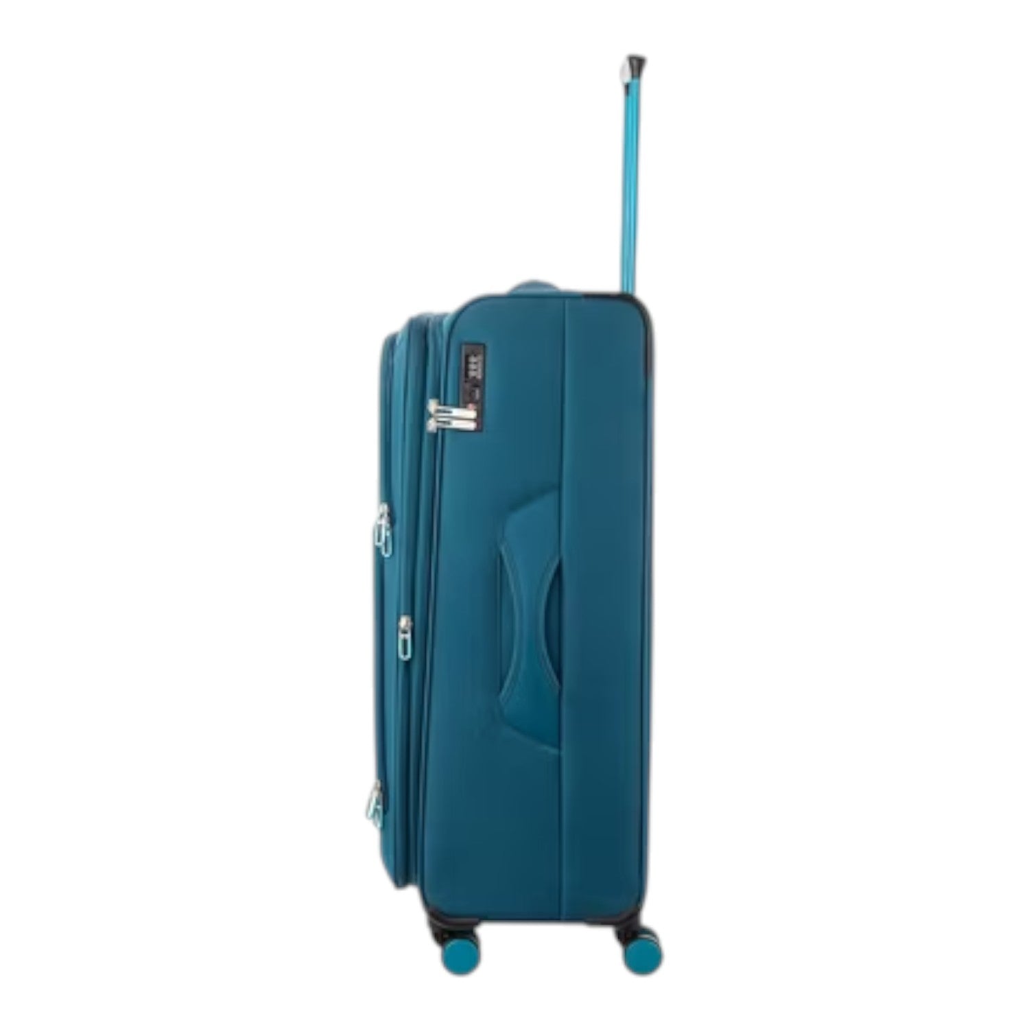 Lieblingstasche Lightstyler Spinner L suitcase in teal blue with a side handle, telescopic handle, and TSA lock.