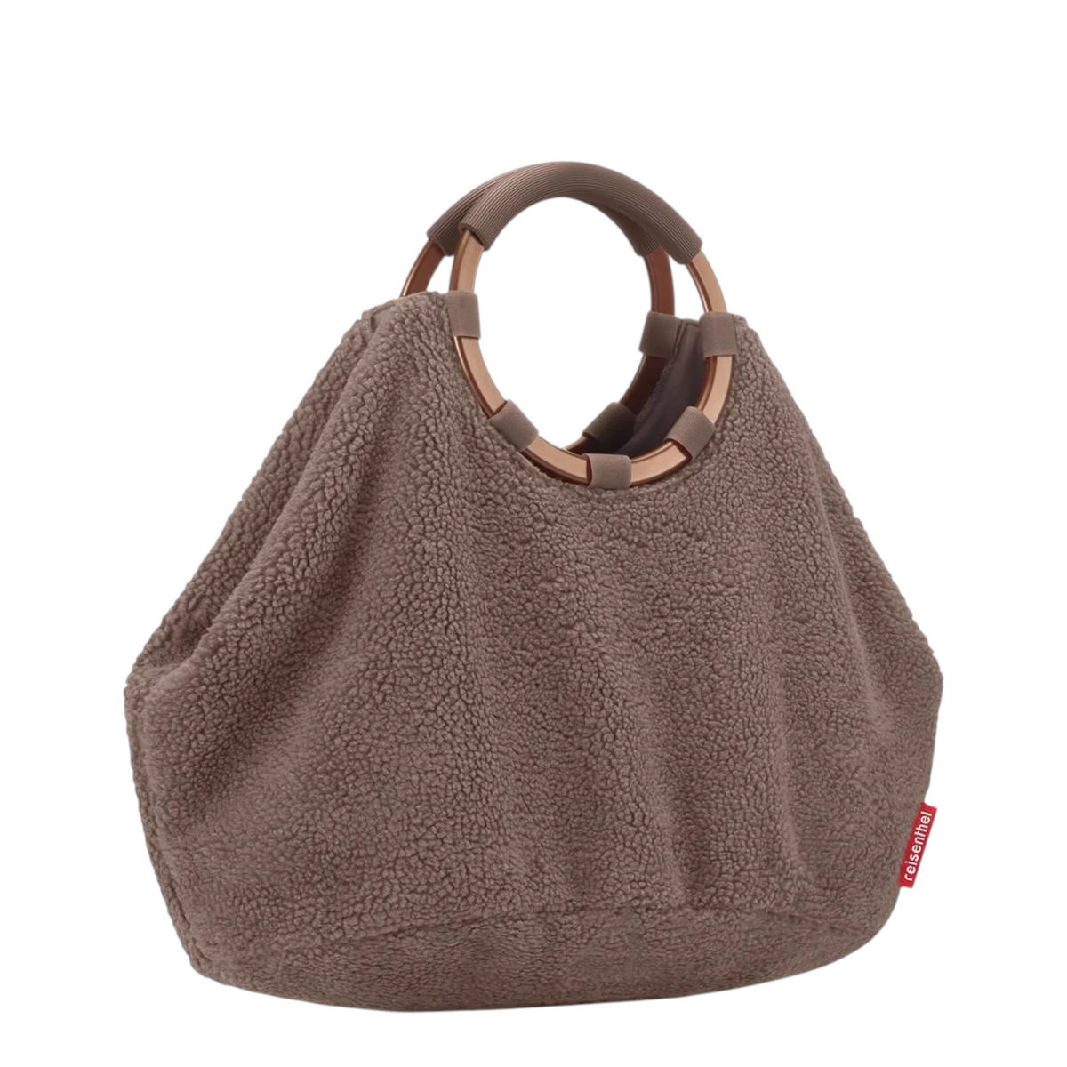 Lieblingstasche Loopbag Hobo in brown teddy fleece with round metallic handles