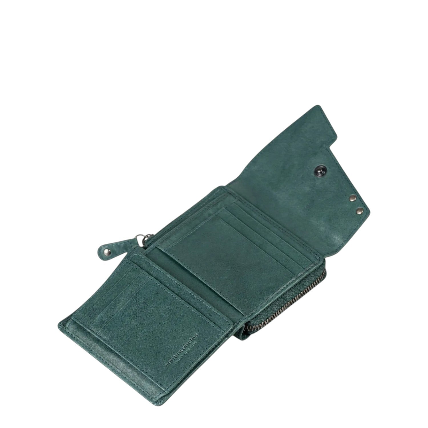 Lieblingstasche Lotta dark green leather wallet with multiple card slots and a secure snap button closure