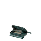 Lieblingstasche Lotta wallet in dark green leather with an open zippered compartment and interior card slots.