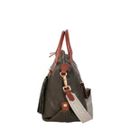 Lieblingstasche Lucia M olive green leather handbag with brown handles and tassel detail.