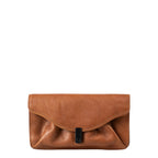 Lieblingstasche Mabel brown leather clutch bag with a soft ruched design and a sleek black metal clasp closure.