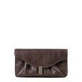 Lieblingstasche Mabel dark brown leather clutch bag with a fold-over flap and silver metal clasp closure
