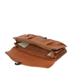 Lieblingstasche Mabel brown leather wallet with open compartments, card slots, and a secure metal clasp closure.