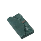 Lieblingstasche Mabel dark green leather wallet with a soft ruched flap and a sleek metal clasp closure