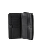 Lieblingstasche Maple black leather wallet open with multiple card slots and a secure snap button closure