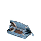 Lieblingstasche Maple wallet in light blue leather with an open zip-around design and multiple card slots.
