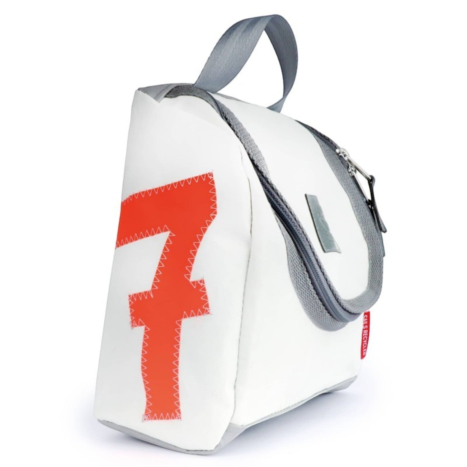 Lieblingstasche Matrose XL white recycled sailcloth toiletry bag with red number 7 and grey trim