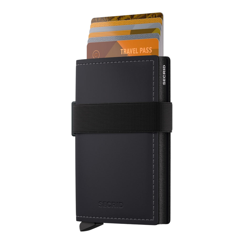 Lieblingstasche Bandwallet Matte black leather card holder with an elastic band and visible stitching detail