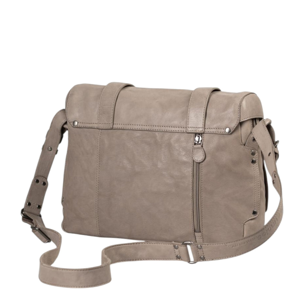 Lieblingstasche Miss Applepie grey leather messenger bag with adjustable strap and back zipper pocket