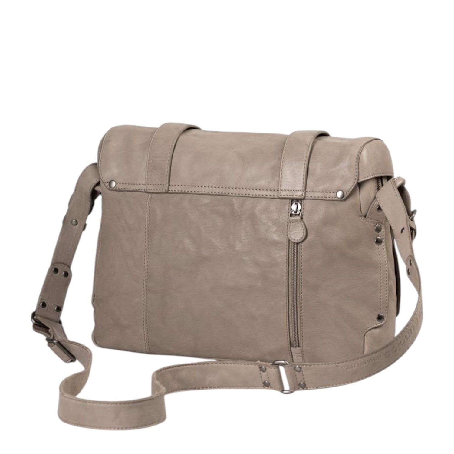 Lieblingstasche Miss Applepie grey leather messenger bag with adjustable strap and back zipper pocket