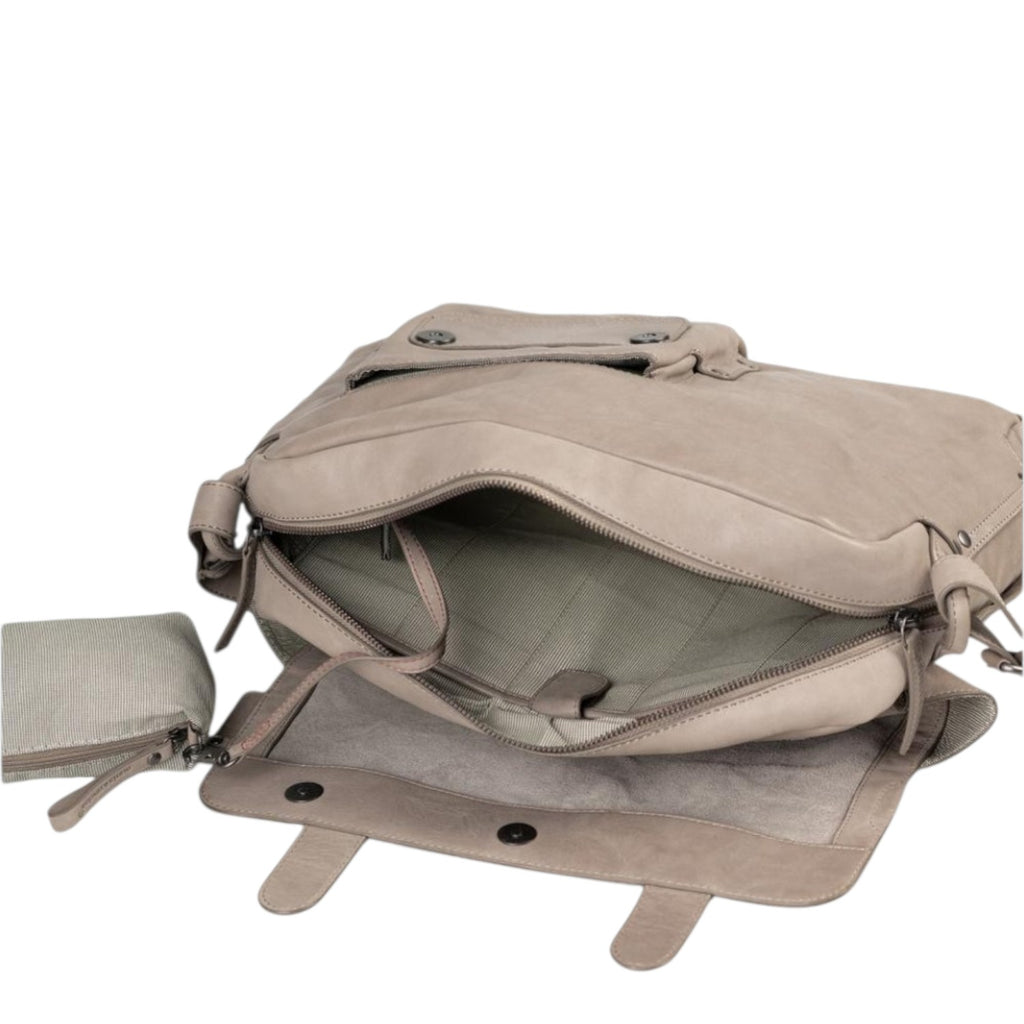 Lieblingstasche Miss Applepie taupe leather handbag with open main compartment and small matching pouch