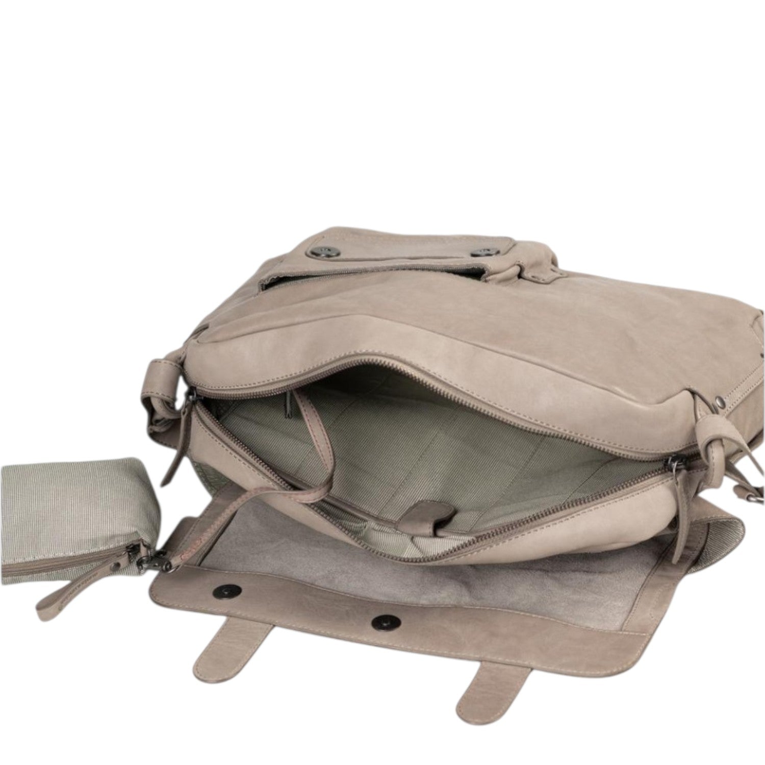Lieblingstasche Miss Applepie taupe leather handbag with open main compartment and small matching pouch