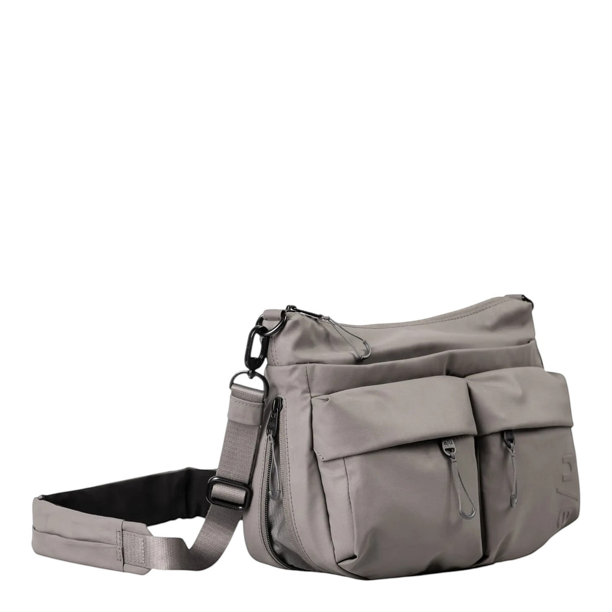 Lieblingstasche Mogami RE lite grey nylon crossbody bag with multiple front pockets and adjustable shoulder strap