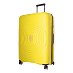 Lieblingstasche Mogens 4W Trolley L, large yellow suitcase with concentric circle pattern and TSA lock.