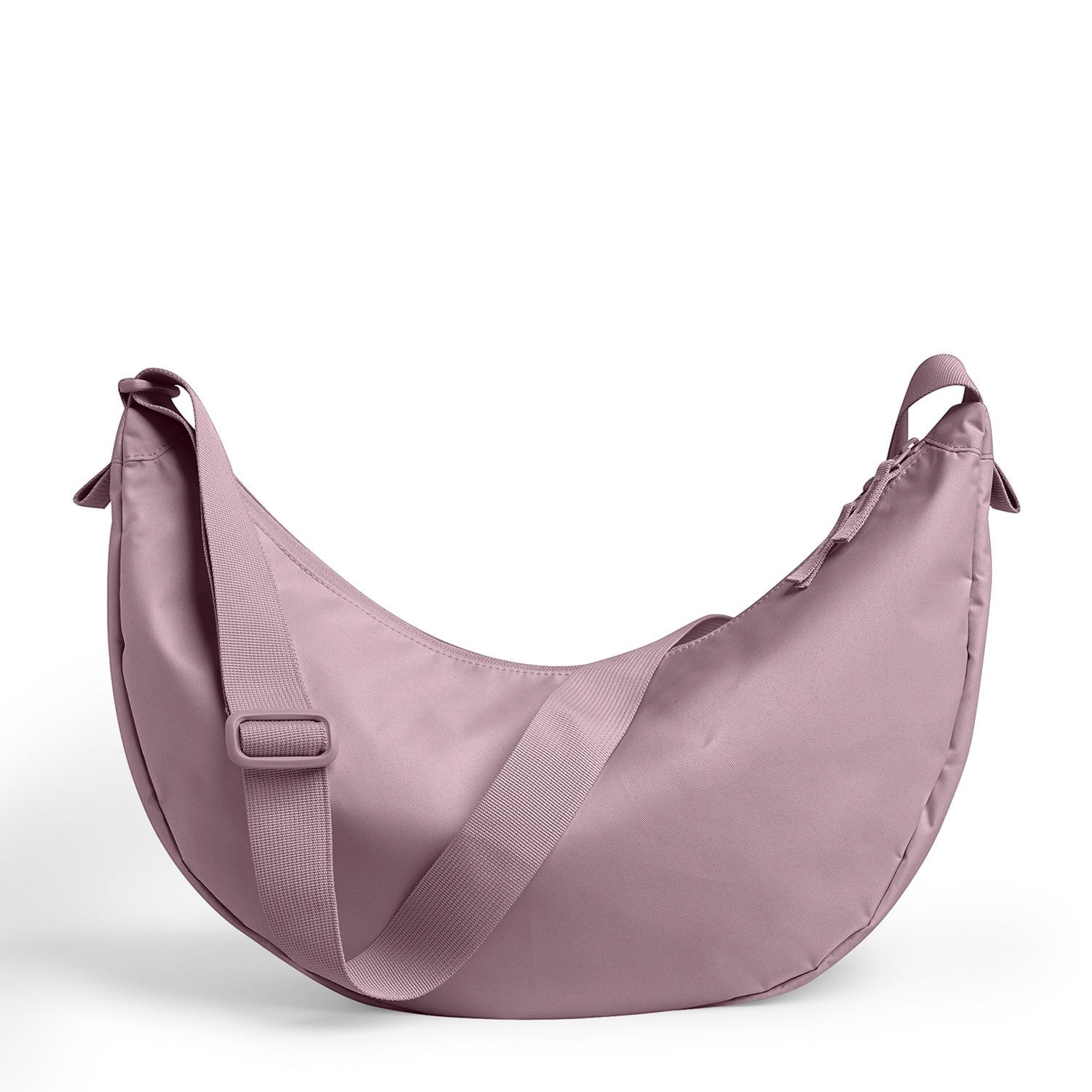 Lieblingstasche Large Moon Bag in dusty rose nylon with adjustable strap and zip closure.