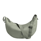 Lieblingstasche Moon Bag Large, a soft sage green crossbody bag made from recycled materials with adjustable strap and zip closure.