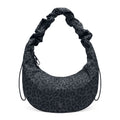 Lieblingstasche Moon Bag Ruffle Large in dark grey leopard print with a gathered shoulder strap