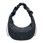 Lieblingstasche Moon Bag Ruffle Large in dark grey leopard print with a gathered shoulder strap