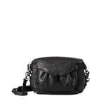 Lieblingstasche Mrs. Cannoli black leather crossbody bag with a soft ruched front flap and adjustable shoulder strap.