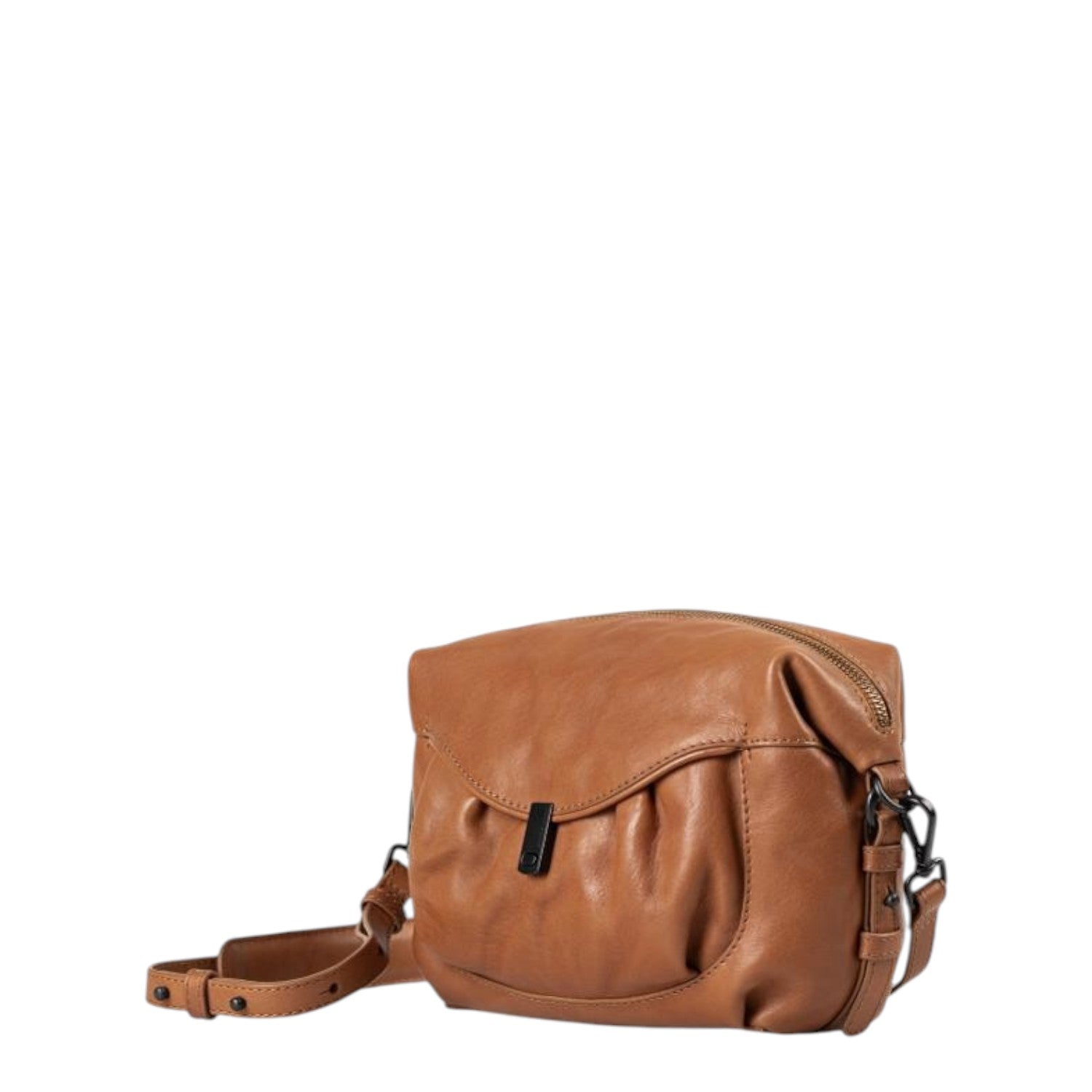 Lieblingstasche Mrs. Cannoli brown leather crossbody bag with a soft gathered design and adjustable shoulder strap
