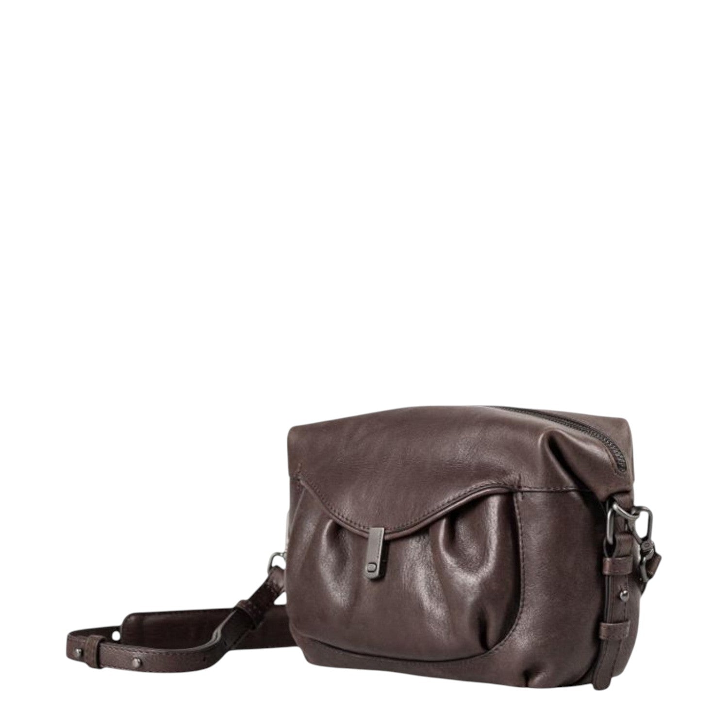 Lieblingstasche Mrs. Cannoli dark brown leather crossbody bag with a flap closure and adjustable shoulder strap