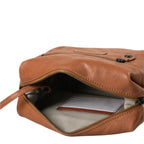 Lieblingstasche Mrs. Cannoli brown leather crossbody bag with open zippered compartment and striped fabric lining