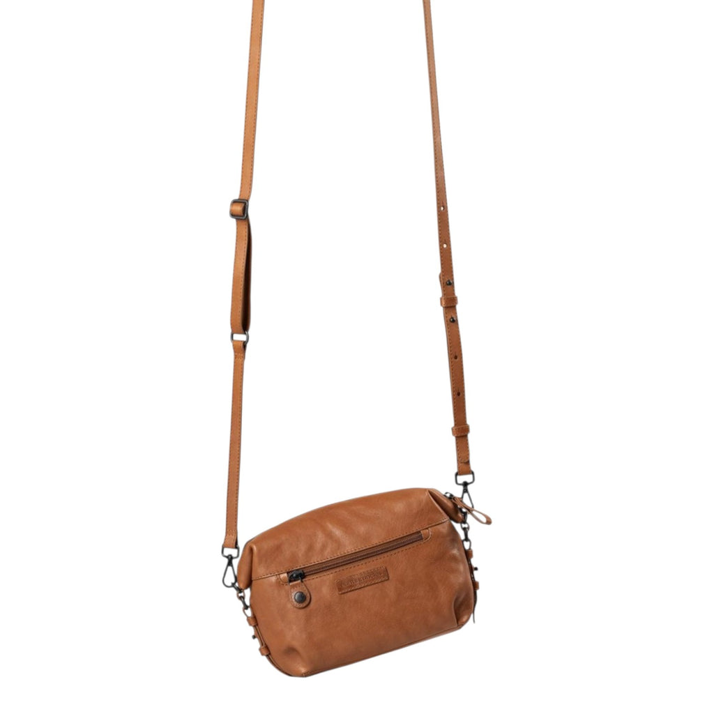Lieblingstasche Mrs. Cannoli tan leather crossbody bag with adjustable strap and back zipper pocket