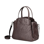 Lieblingstasche Mrs. Chiffon Pie dark brown leather handbag with dual top handles and a detachable shoulder strap.