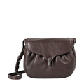 Lieblingstasche Mrs. Coconut Cake dark brown leather crossbody bag with a flap closure and silver metal hardware.