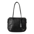 Lieblingstasche Mrs. Florentine black leather shoulder bag with long straps and a hanging leather tag