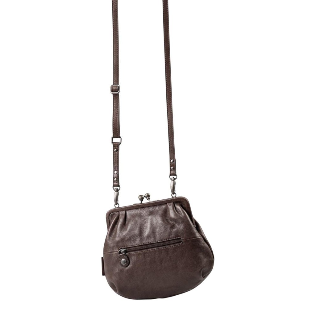 Lieblingstasche Mrs. Fortune Cookie dark brown leather crossbody bag with a vintage-style kiss-lock clasp