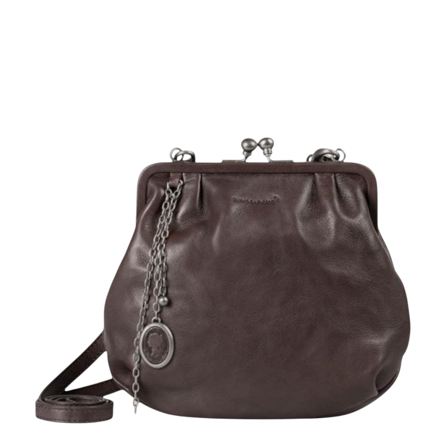 Lieblingstasche Mrs. Fortune Cookie dark brown leather handbag with a vintage kiss-lock closure and chain detail