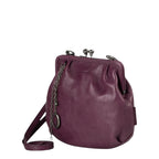Lieblingstasche Mrs. Fortune Cookie purple leather handbag with a vintage-style kiss-lock clasp and chain detail.
