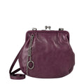 Lieblingstasche Mrs. Fortune Cookie purple leather handbag with a vintage-style kiss-lock clasp and chain detail.