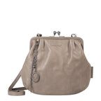Lieblingstasche Mrs. Fortune Cookie taupe leather handbag with a vintage-style kiss-lock closure and chain charm.