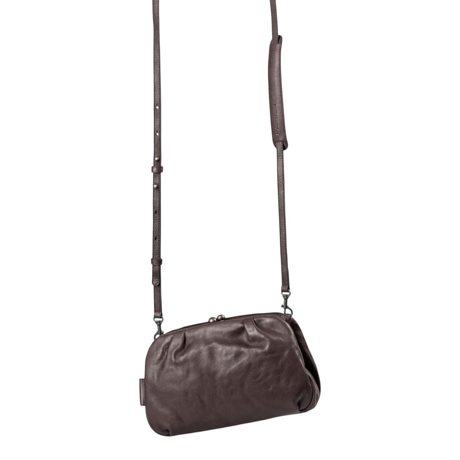 Lieblingstasche Mrs. Frosting dark brown leather crossbody bag with a vintage-style kiss-lock clasp closure.