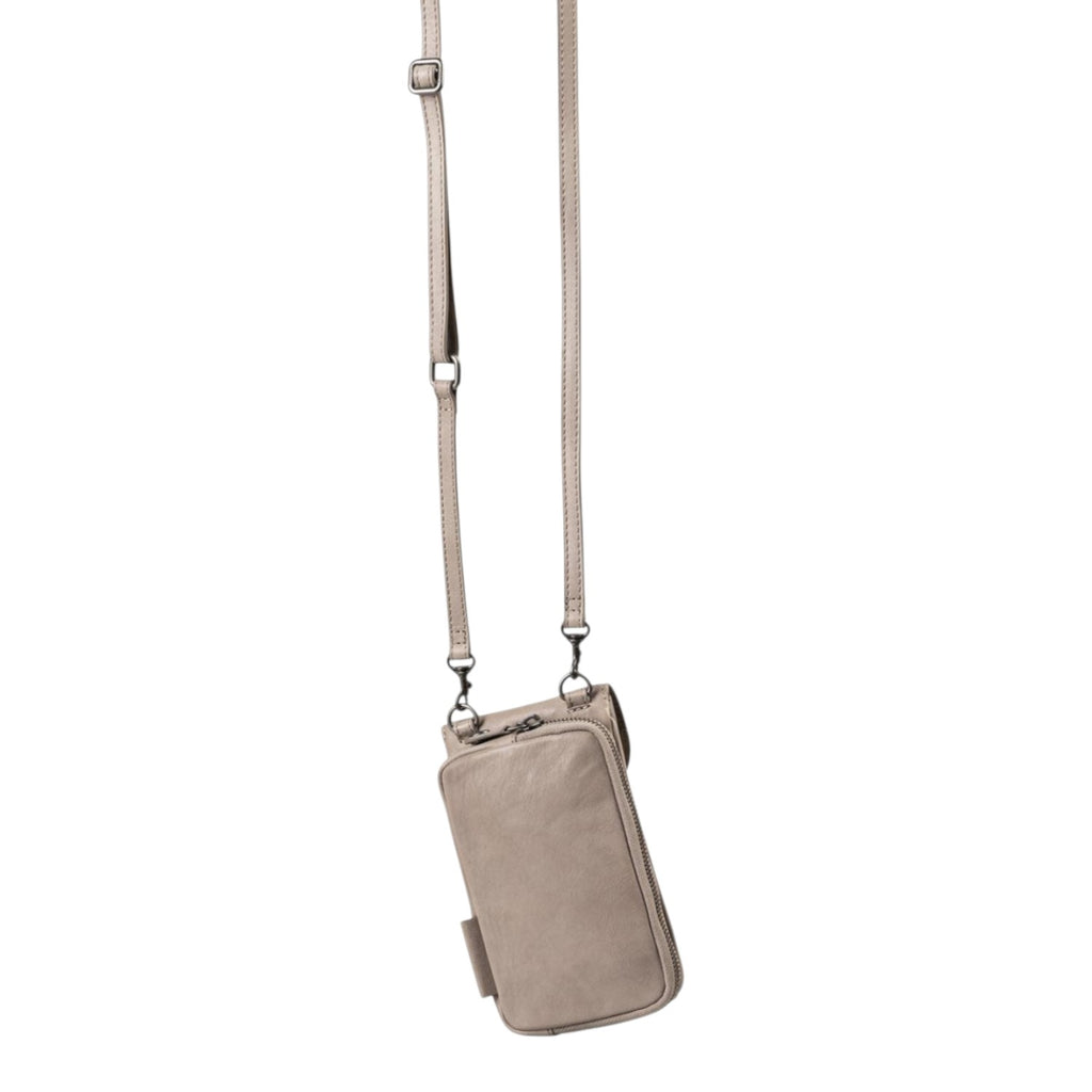 Lieblingstasche Mrs. Lemon Twist taupe leather crossbody phone bag with adjustable strap and zip closure